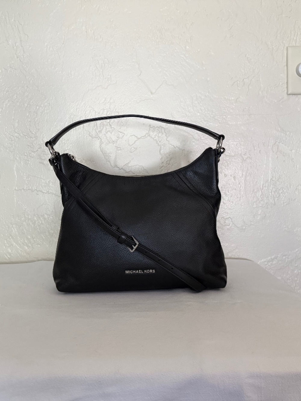 Michael Kors Black Pebbled Leather Convertible Hobo Bag